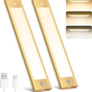 V4light Rechargeable Motion Sensor Under Cabinet Light, Magnetic LED Bar with 1500mAh, Gold Aluminum Accent Lighting, Dimmable 3 Color Temperatures for Kitchen Cabinets, Shelves & Closets (9 in)