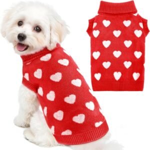Valentines Dog Sweater Heart Dog Valentines Outfit Soft Warm Knitted Pet Clothes Cold Weather Puppy Clothes for Small Medium Dogs Cats