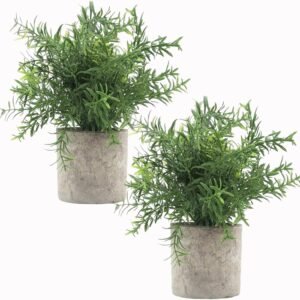 Velener 2Pcs Artificial Potted Rosemary Plants- Rustic Farmhouse Fake Shrubs for Decoration Centerpieces Living Room, Shelf Bedroom Aesthetic Green Bathroom Accessories Boho Small Desk Plant Office