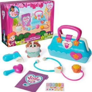 Vida The Vet, Vet’s Bag with 5 Veterinary Doctor Kit Accessories, 1 Popcorn Plush Toy & Stickers, for Costume Play, Kids Toys for Girls & Boys Ages 3+