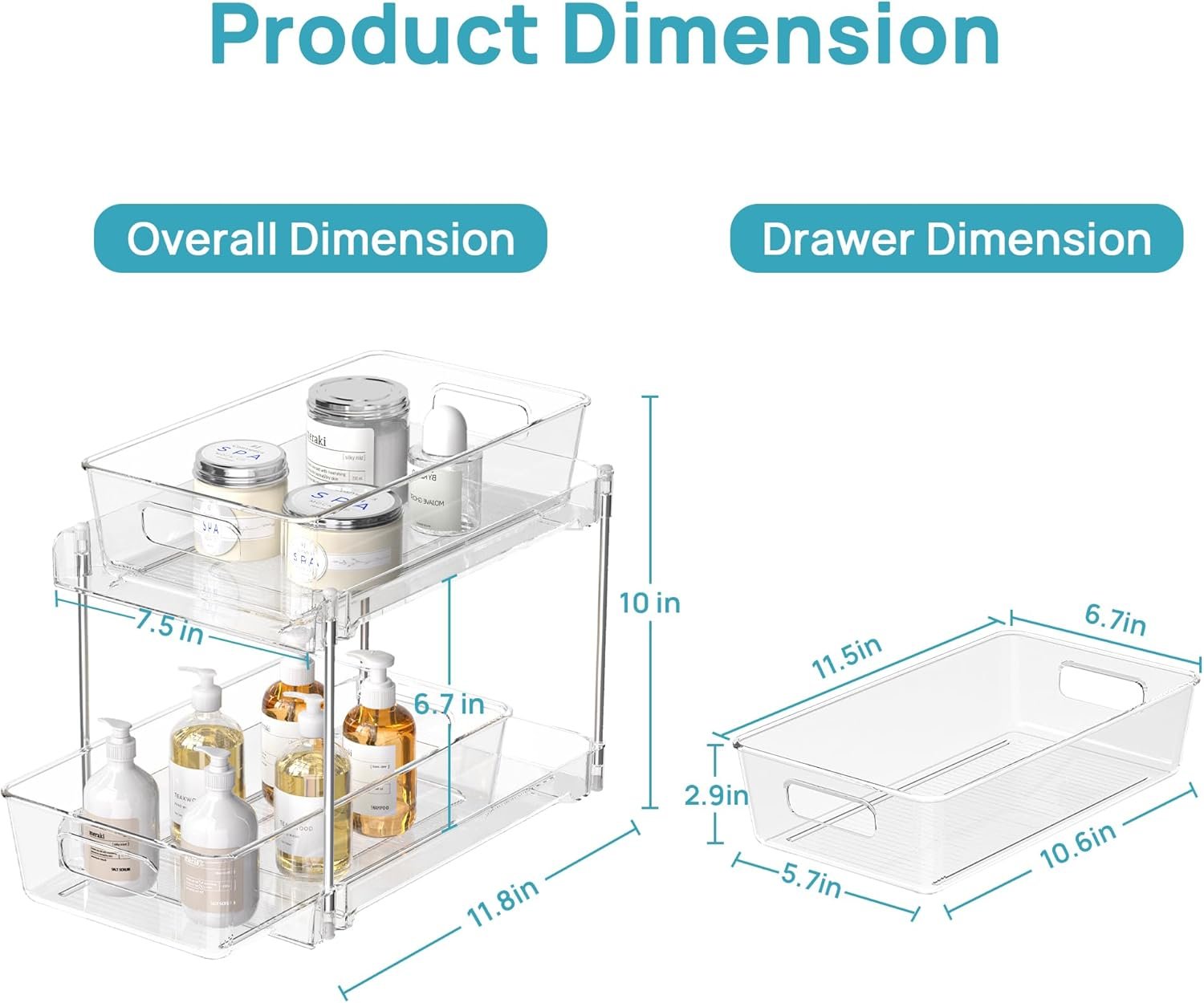 Vtopmart 4 Pack Bathroom Organizer, 2 Tier Clear Under Sink Organizers Vanity Countertop Storage Container,Cabinet Drawers Bins, Pull-Out Organization with Track for Pantry, Kitchen - Image 2