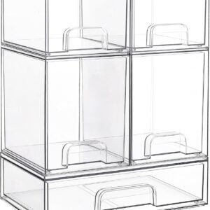 Vtopmart Stackable Storage Drawers Set of 5, Clear Plastic Organizer Bins for Baby Bottle, Beauty Supplies Storage, Ideal for Kichen Countertop, Vanity, Bathroom, Cabinet, Pantry Organization