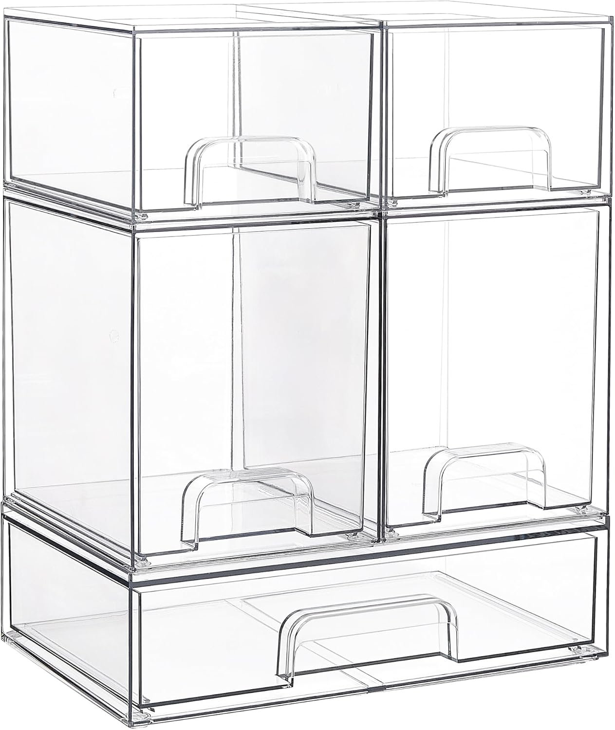 Vtopmart Stackable Storage Drawers Set of 5, Clear Plastic Organizer Bins for Baby Bottle, Beauty Supplies Storage, Ideal for Kichen Countertop, Vanity, Bathroom, Cabinet, Pantry Organization