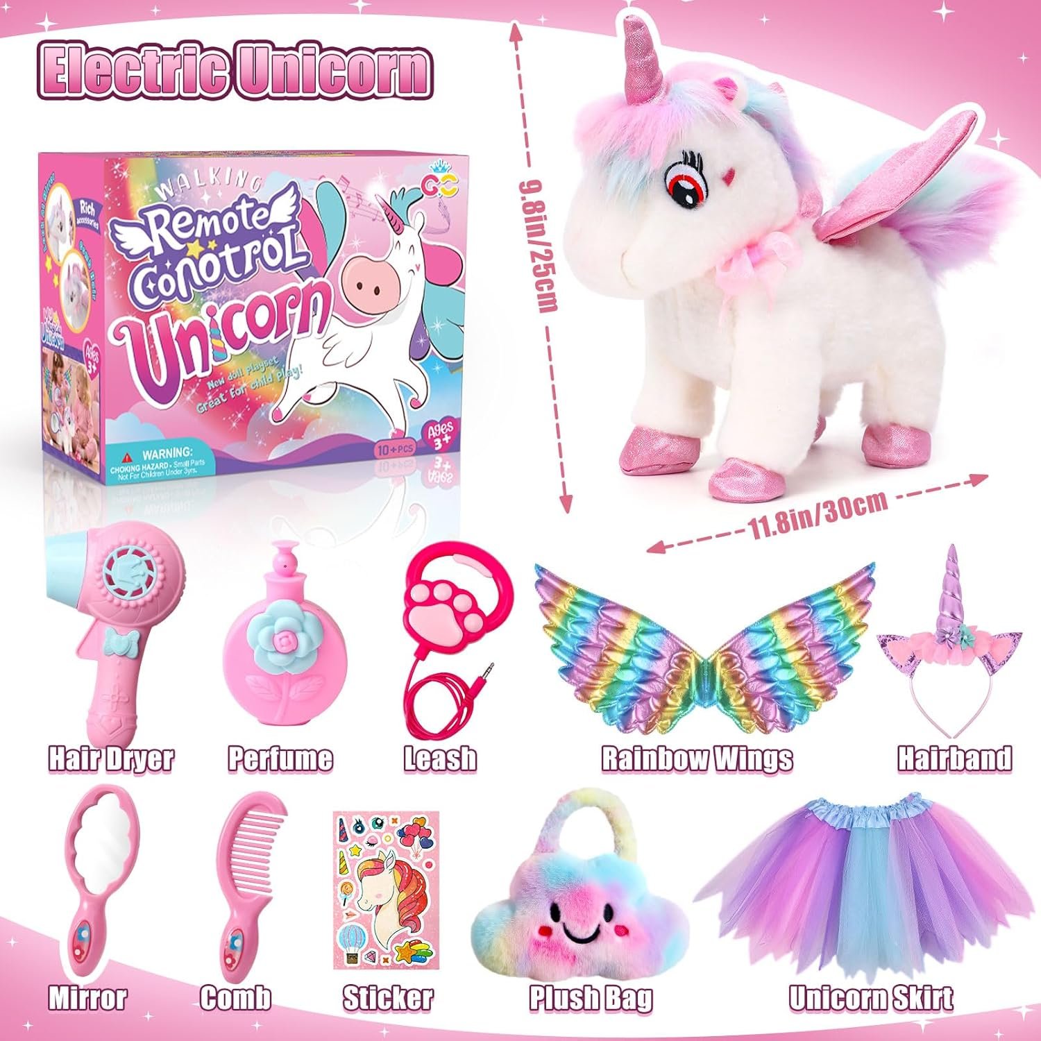 Walking Talking Remote Control Unicorn Toy for Girl Age 4-6, Electronic Interactive Plush Unicorn with Leash & Costume, Pretend Play Pet Care Toy Birthday Gift for Toddler Kid Girl Age 3 4 5 6 7 - Image 2