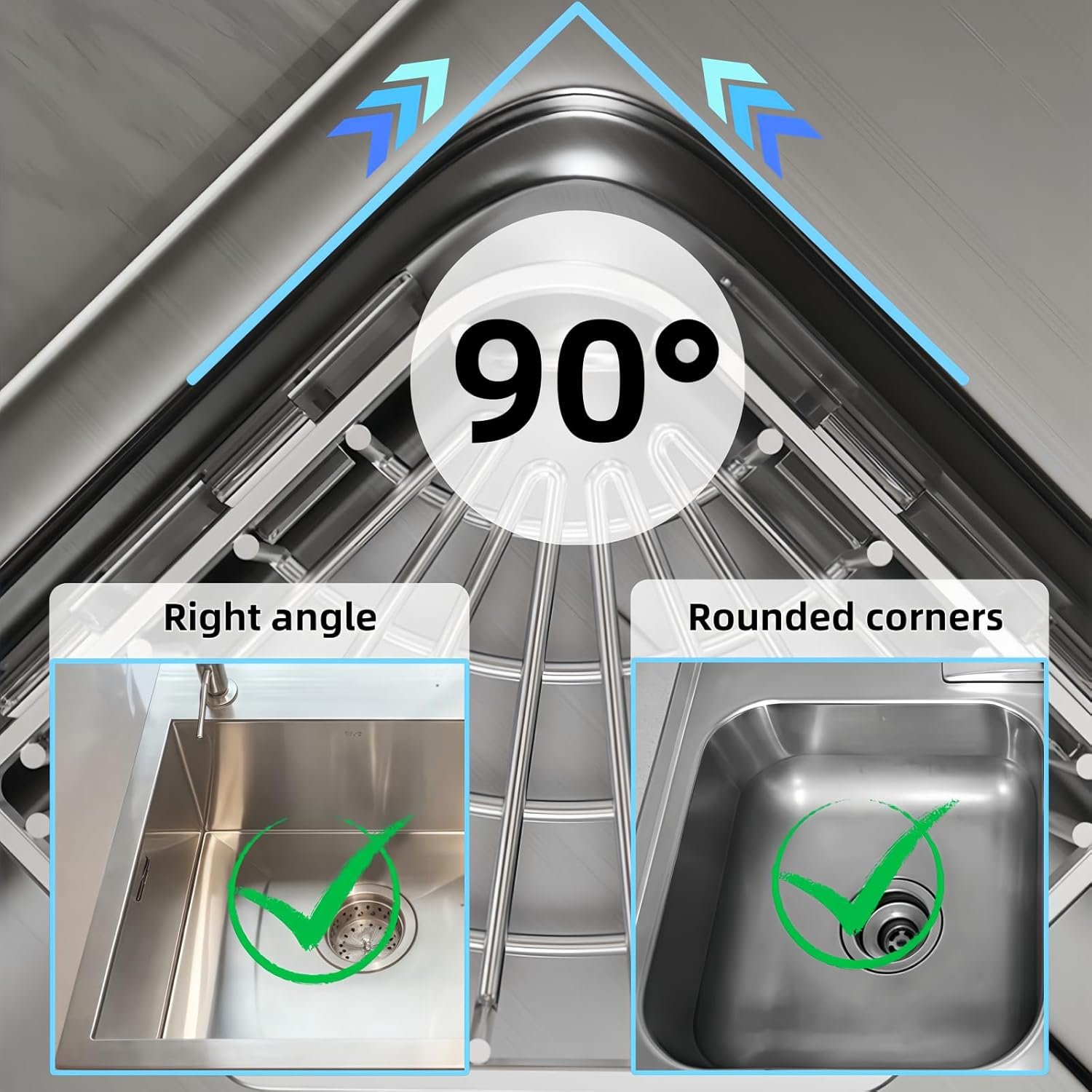 Wall Mounted Sink Caddy Organizer, Carbon Steel Kitchen Sponge Holder with 2 Adhesive Hooks, Triangular Drain Rack, 5.27x5.27x3.54 Inch (Grey) - Image 2