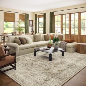 Washable Area Rugs for Living Room: 9x12 Bedroom Area Rugs Boho Vintage Rugs Stain Resistant Non Slip Low Pile Soft Lightweight Carpet for Kitchen Dining Room Farmhouse Nursery Kids Room Home Office
