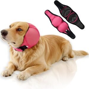 Waterproof Dog Ear Covers for Bathing,Hematoma,Drying,No Shake Ear Wraps for Dogs Ear Cover Noise Protection Anxiety Relief,Adjustable Dog Calming Hoodie Shower Cap for Grooming(Fuchsia,S)