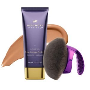 Westmore Beauty Body Coverage Perfector x Blend & Blur Body Brush Kabuki Brush - Waterproof Leg & Body Makeup - Tattoo Cover Up Makeup - 7 Oz Golden Radiance