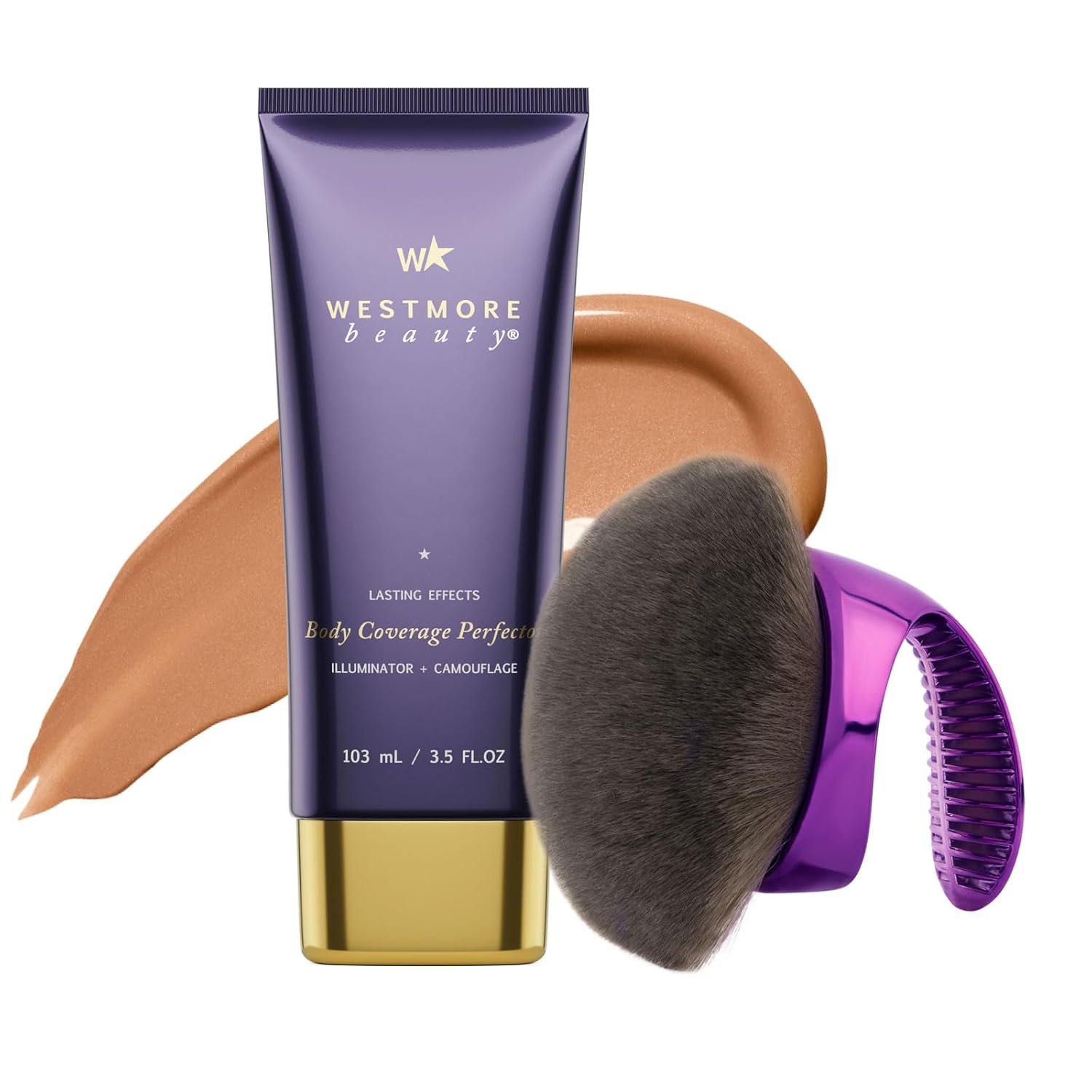 Westmore Beauty Body Coverage Perfector x Blend & Blur Body Brush Kabuki Brush - Waterproof Leg & Body Makeup - Tattoo Cover Up Makeup - 7 Oz Golden Radiance