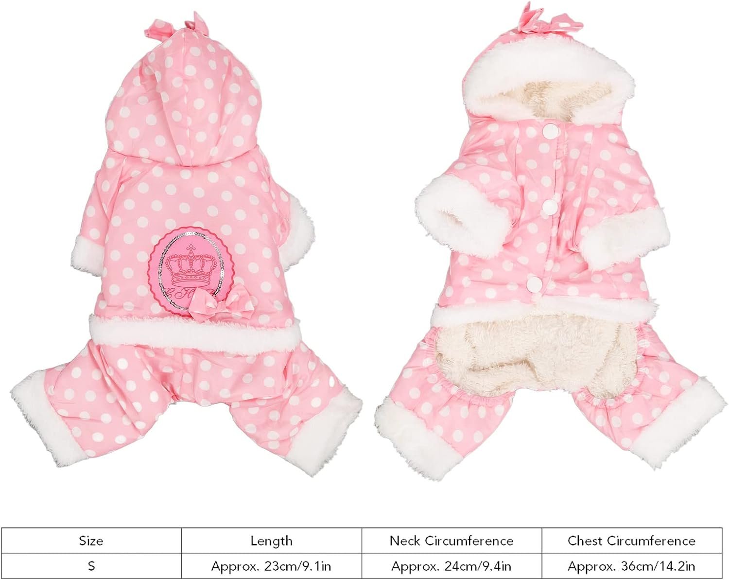 Winter Coat for Dogs, Pet Warm Jacket Hoodie Puppy Clothes Outfit With Convenient Snap Fastenings - Small - Image 2