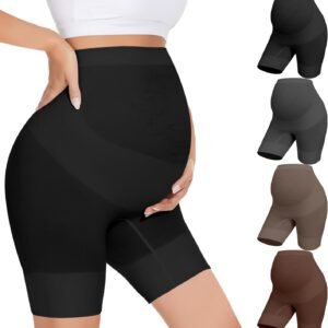 Womens Maternity Shapewear for Dresses, High Waisted Pregnancy Underwear Over Bump Belly Support Shorts 4-Pack