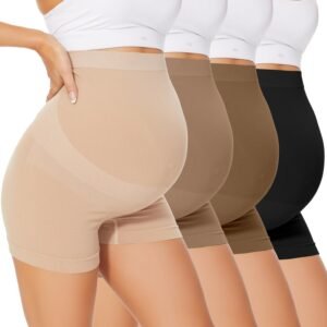 Womens Maternity Thongs Panties Over the Bump, Seamless Pregnancy Shapewear Belly Support High Waist Underwear 4-Pack