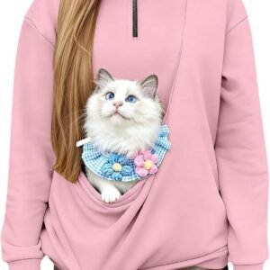 Women's Oversized Fleece Hoodie with Pet Pouch - Kangaroo Pocket Dog Cat Carrier Sweatshirt, Long Sleeve Pullover