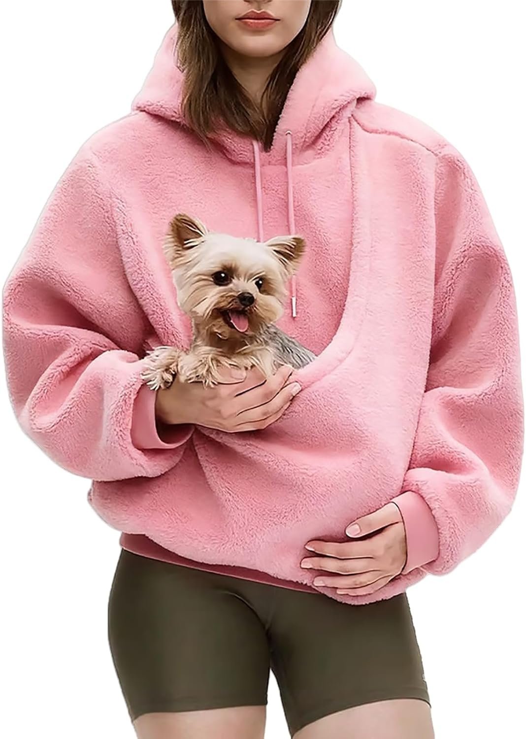 Womens Pet Pouch Hoodie Fuzzy Fleece Sweatshirt Kangaroo Pouch Pet Care Hoodie Puppy Kitten Cat Carriers Pullover