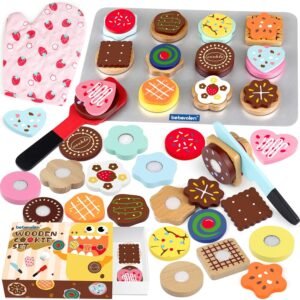 Wooden Cookie Play Food Set for Kids Kitchen Accessories Food Toys for Toddlers 1-3 Pretend Play Slice and Bake Gift for 3 4 5 Years Old Girls and Boys Toddler Learning Toys