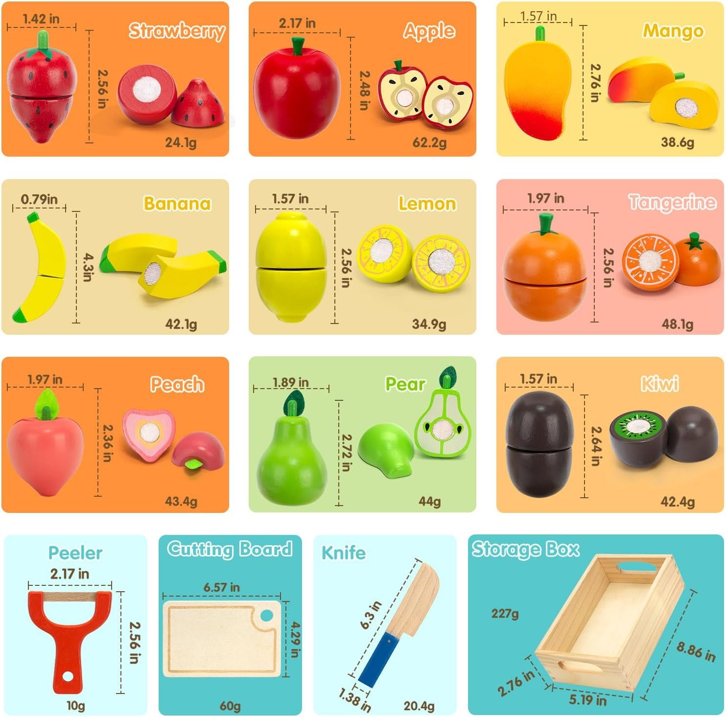 Wooden Play Food Set for Toddlers Toys Pretend Play Kitchen Accessories Fruit Cutting Set for Kids Gift for Boys Girls Montessori Educational Toys - Image 2