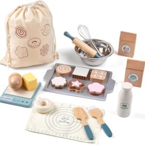 Wooden Play Food Sets for Kids, Pretend Play Kitchen Accessories with Shopping Bag, Cutting Toys, Gift for Boys and Girls Ages 3-6