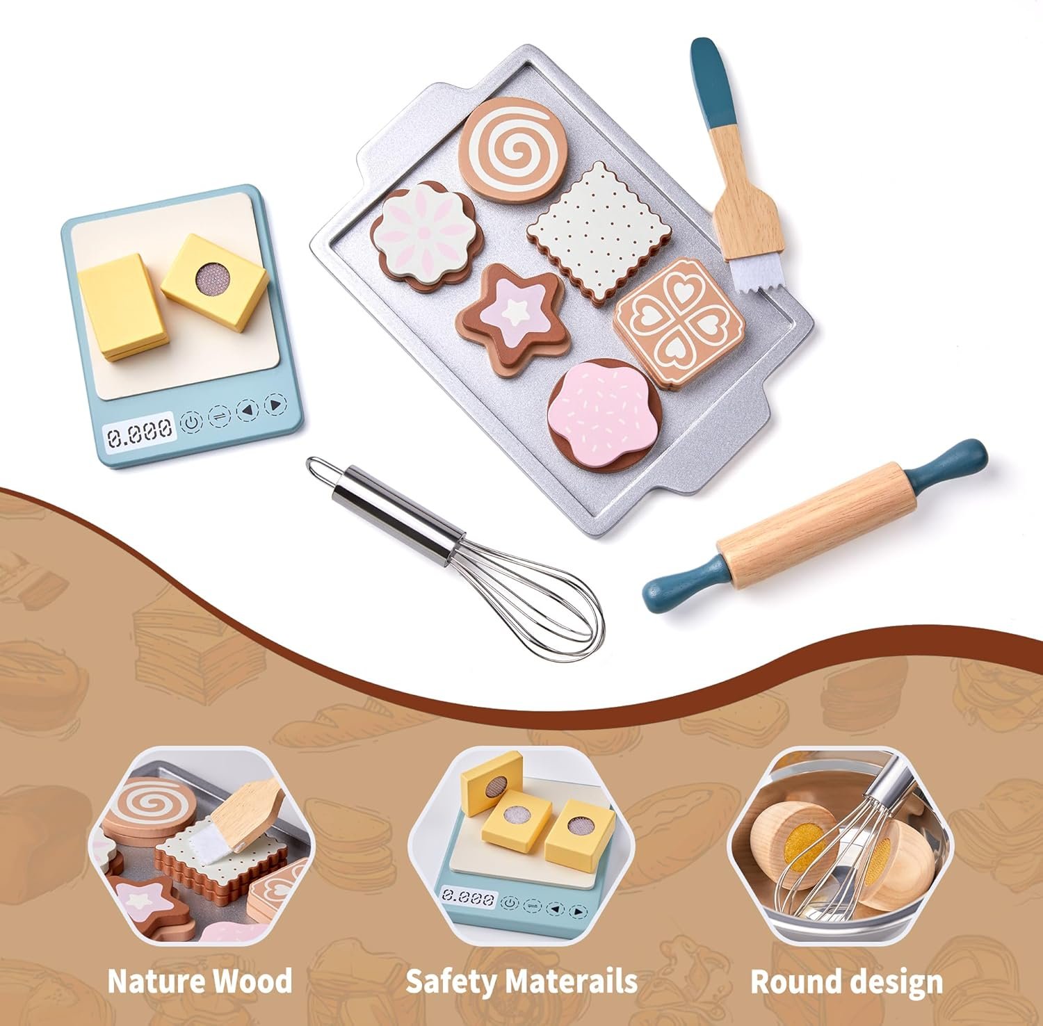 Wooden Play Food Sets for Kids, Pretend Play Kitchen Accessories with Shopping Bag, Cutting Toys, Gift for Boys and Girls Ages 3-6 - Image 2