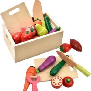 Wooden Play Food for Kids Kitchen - Toys Food Vegetables and Fruit for 2 Year Old Boys Girls Role Pretend Play Early Education Montessori Education