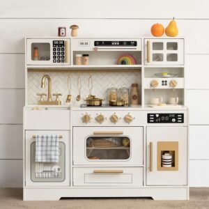 Wooden Play Kitchen for Kids– Realistic Appliances, Smart Storage & 15 Fun Accessories for Inspiring Pretend Play (Ages 3+)
