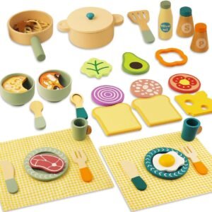 Wooden Pot and Pan for Play Kitchen, Wooden Kids Play Kitchen Accessories, Pretend Play Toys, Kids Pots and Pans Playset, Kitchen Playset Accessories