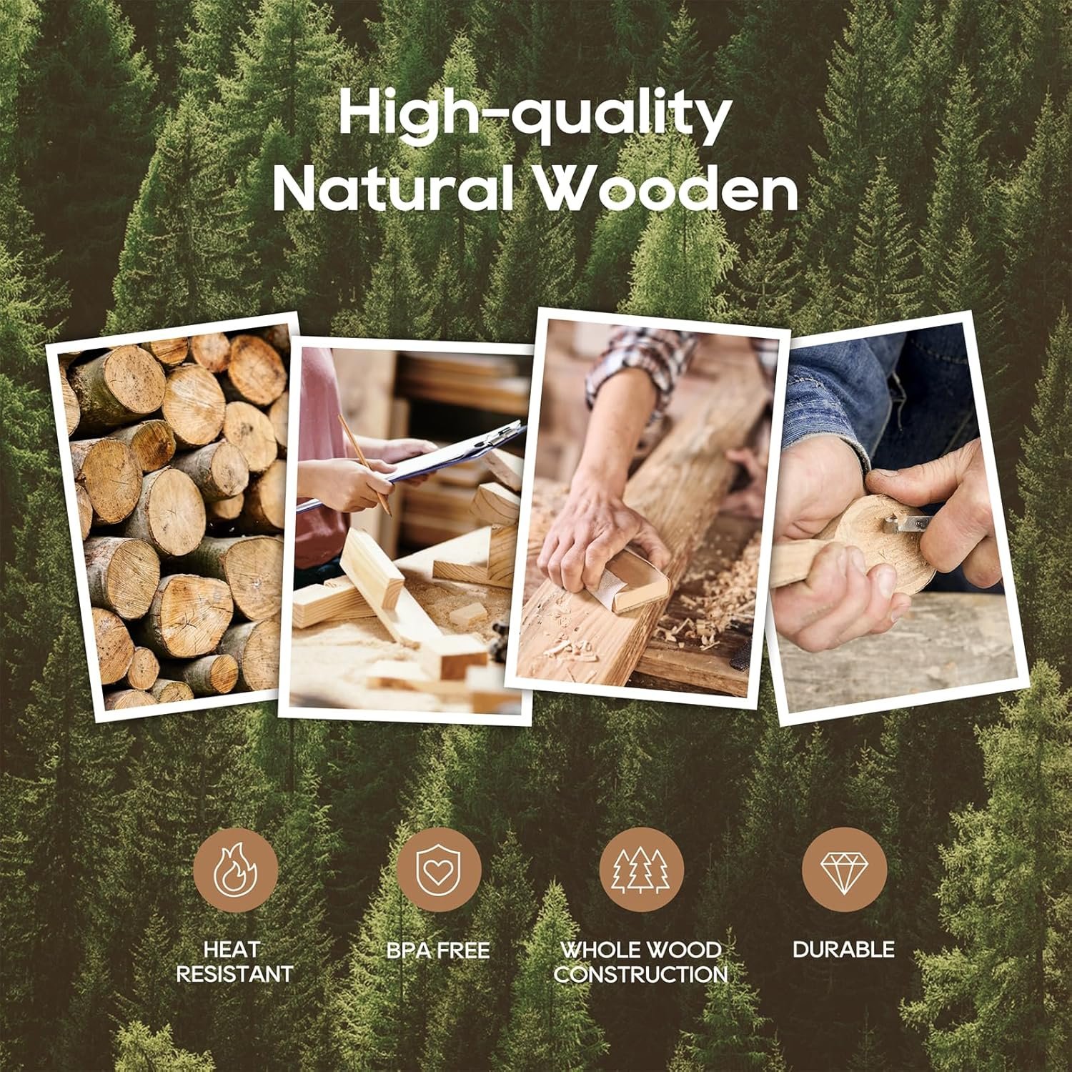 Wooden Spoons for Cooking, Nonstick Kitchen Utensils Set with 4 Piece Measuring Spoons, Comfort Grip Wooden Spatula Set, 9 Piece Teak Wooden Cooking Utensils with Holder and Spoon Rest - Image 2