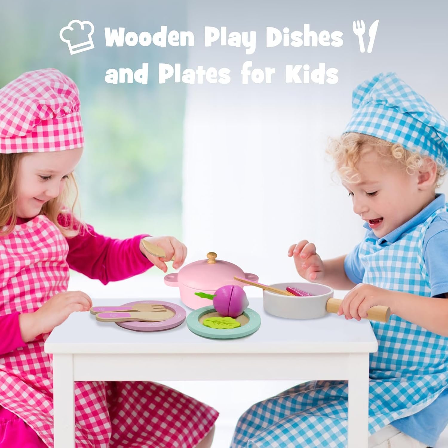 Wooden Toy Plates and Dishes for Kitchen Set, 30PCS Montessori Play Kitchen Accessories for Toddlers with Toy Pots and Pans, Wooden Play Cooking Set for 3-8 Years Girls & Boys - Image 2