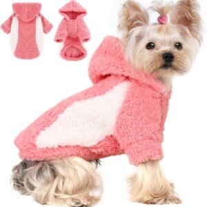 YIKEYO Dog Hoodie Pet Clothes Sweater with Hat Soft and Warm Cold Weather for Small Patchwork Hood(Pink, XXS)