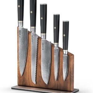 Yatoshi Knives Magnetic Kitchen Knife Block Set - Japanese 67 Layer High-Grade VG-10 Steel Knives, Sharp, G10 Handle Professional Kitchen Knife Set - Black Damascus (6 pieces)