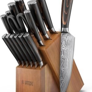 Yatoshi Professional Kitchen Knife Set, 15 Pieces, High Carbon Stainless Steel, Ergonomic Handle