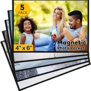 YixangDD 5 Pack Magnetic Picture Frame, 4 x 6 Inches Fridge Magnetic Photo Frames, Magnetic Photo Frames for Refrigerator, Home, School, Office (Black)
