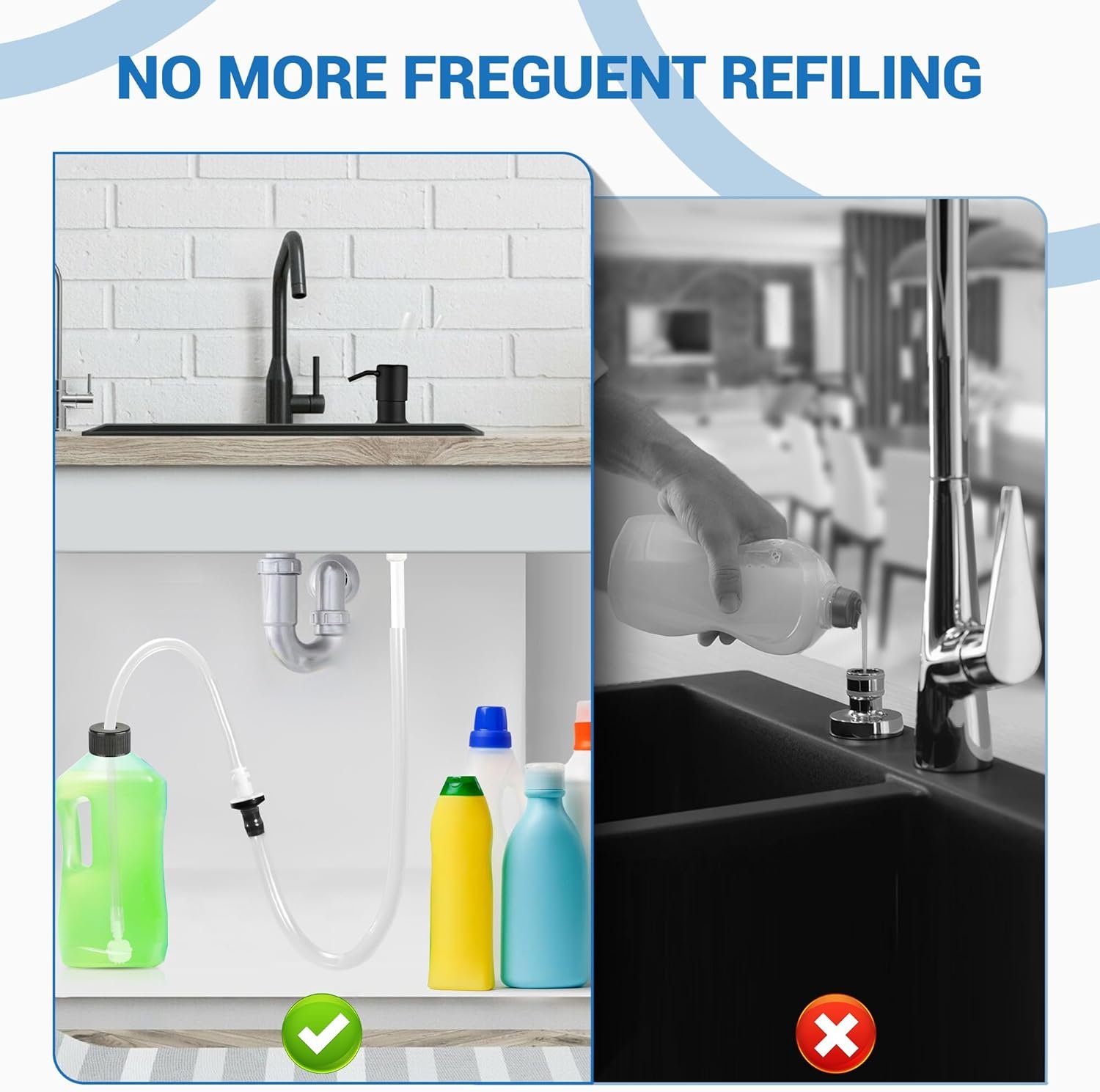 Yofidra Sink Soap Dispenser Extension Kit: Under Sink Dish Soap Dispenser with 47" Tube Hose and Check Valve for Prevent Backflow Countertop Kitchen Sink Accessories - Image 2