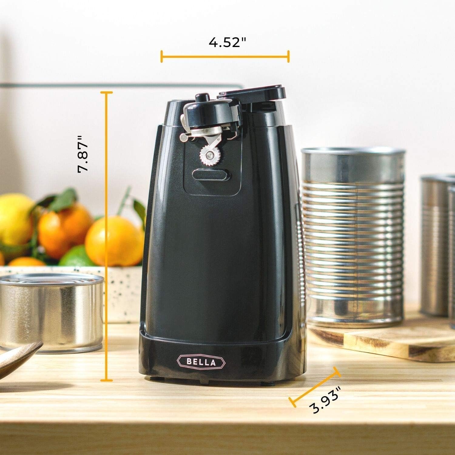 bella Electric Can Opener and Knife Sharpener, Removable Cutting Lever, Cord Storage, Stainless Steel Blade, Black - Image 2