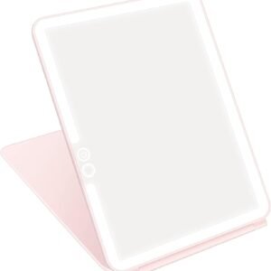 deweisn Folding Travel Mirror Lighted Makeup Mirror with 72 LEDs 3 Colors Light Modes, USB Rechargable, Portable, Ultra Thin, CompactVanity Mirror with Touch Screen Dimming for Cosmetic (Pink)