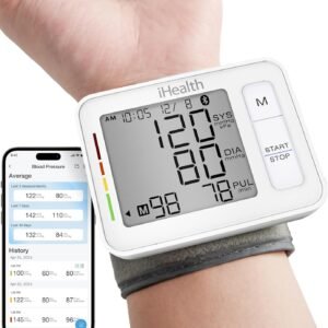 iHealth Push Wrist Blood Pressure Monitor, Digital Bluetooth Blood Pressure Machine with Large Display and Portable Carrying Case for At Home and Travel Use