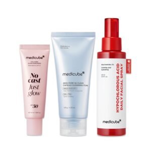 medicube After Sun Care Trio Set: Zero Pore Capsule Cleansing Foam, Collagen Glow Sunscreen, Hypochlorous Acid Power Soothing Spray | Deep Cleanse, Shield & Soothe | Face wash, Sunscreen, Facial Spray