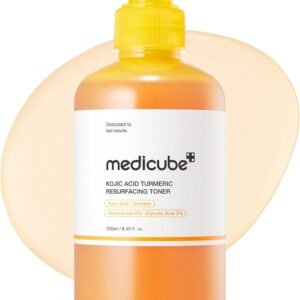 medicube Kojic Acid Turmeric Smoothing Toner for Face & Body | Lightweight Toner for Balancing Uneven Skin Tone & Texture | Niacinamide, Glycolic Acid for Clear Glass Skin | 8.45 fl.oz