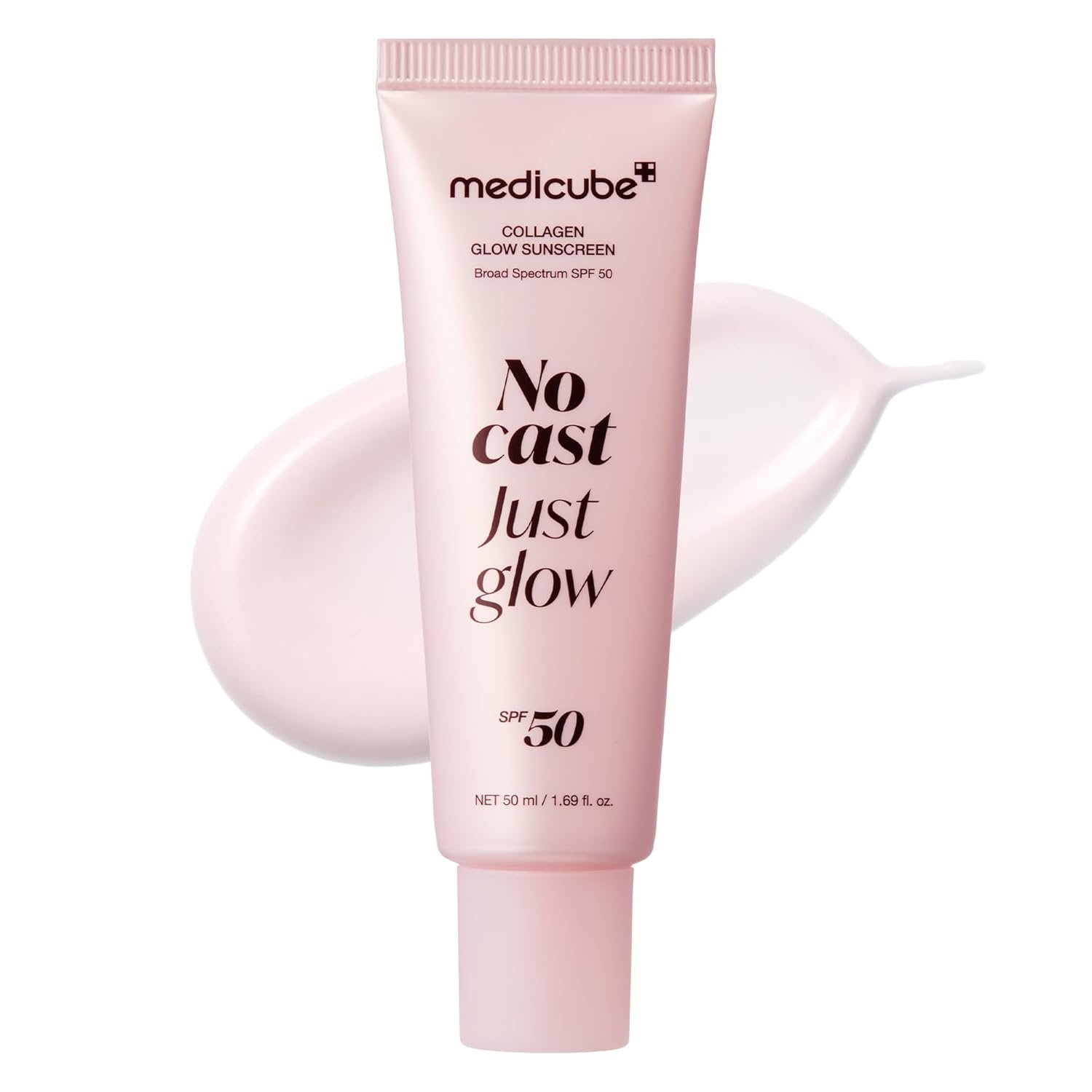 medicube No Cast Just Glow Collagen Sunscreen | SPF 50 Broad Spectrum Face Sunscreen | Lightweight, Non-Sticky, Hydrating Formula | Peptide, Cica for Soothing & Glow | Korean Skincare