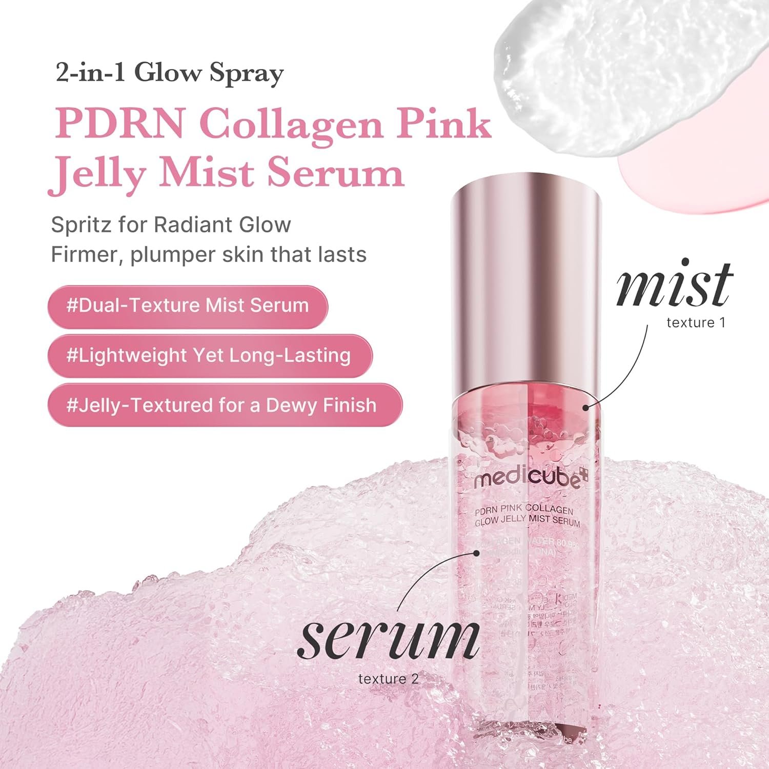 medicube PDRN Sun Care & Glow Duo: Pink PDRN Collagen Jelly Mist Serum and Collagen Sunscreen | SPF Care with No white Cast and Just Glow, Salmon DNA for Firmer, Plump Skin - Image 2