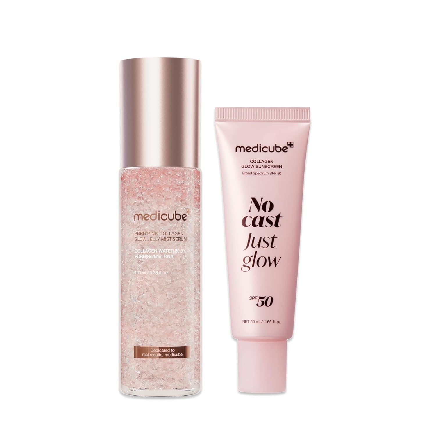 medicube PDRN Sun Care & Glow Duo: Pink PDRN Collagen Jelly Mist Serum and Collagen Sunscreen | SPF Care with No white Cast and Just Glow, Salmon DNA for Firmer, Plump Skin
