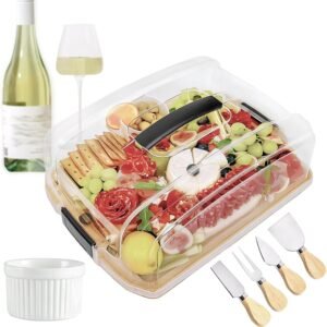 to-Go Ready Charcuterie Board with Lid & Handle for Travel, Flip-to-Cut Bamboo Cheese Tray, with Cheese Knives & Accessories, Gift for Women — Birthday, Housewarming, Bridal Shower & Weddings
