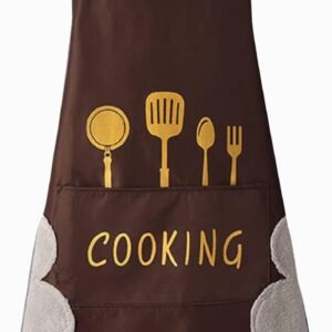 10-piece set Kitchen Apron with Hand Wiping Pockets, Large Storage Pocket, Waterproof Design for Cooking and Baking (Coffee colored knife and fork)