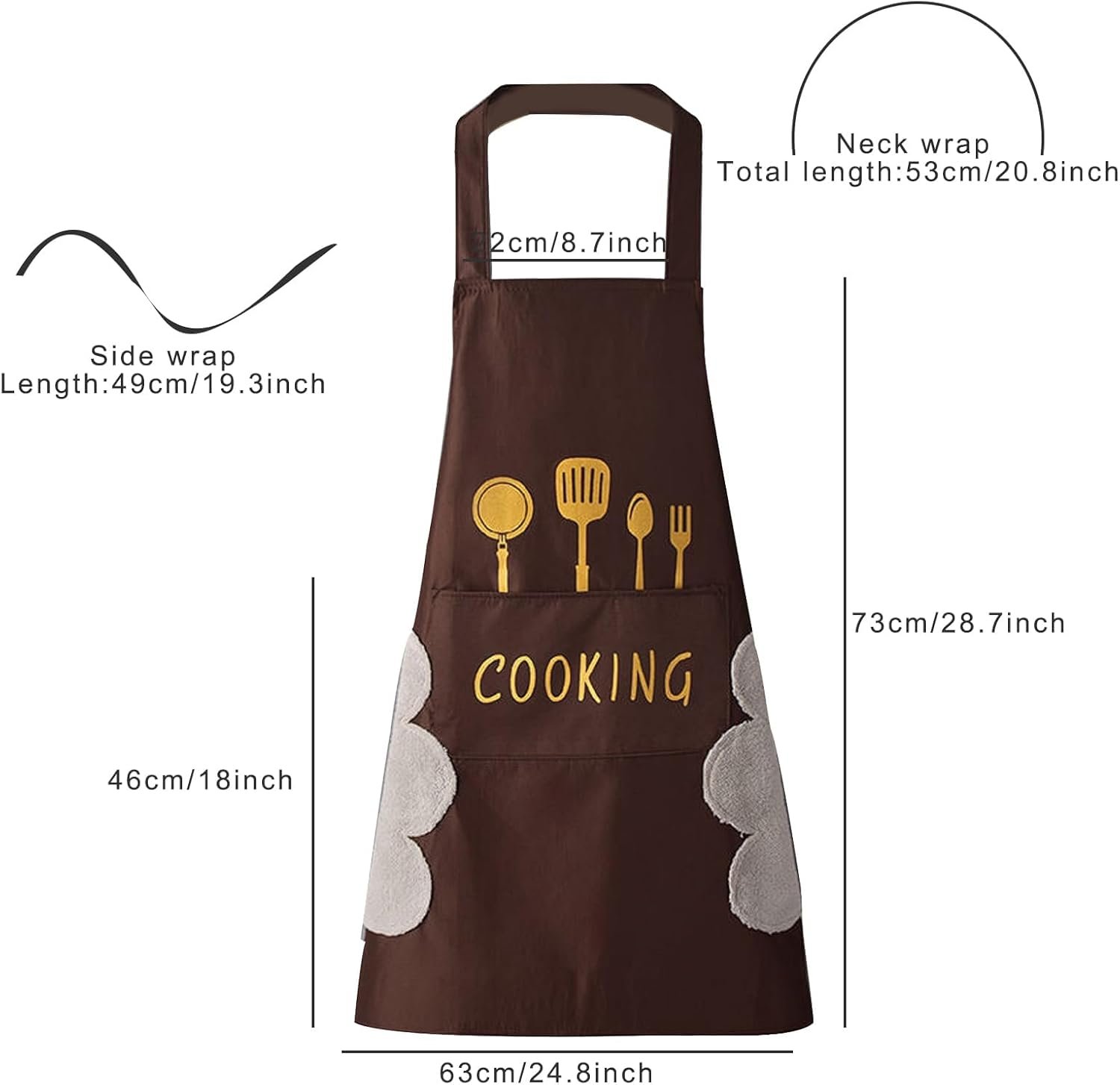 10-piece set Kitchen Apron with Hand Wiping Pockets, Large Storage Pocket, Waterproof Design for Cooking and Baking (Coffee colored knife and fork) - Image 2