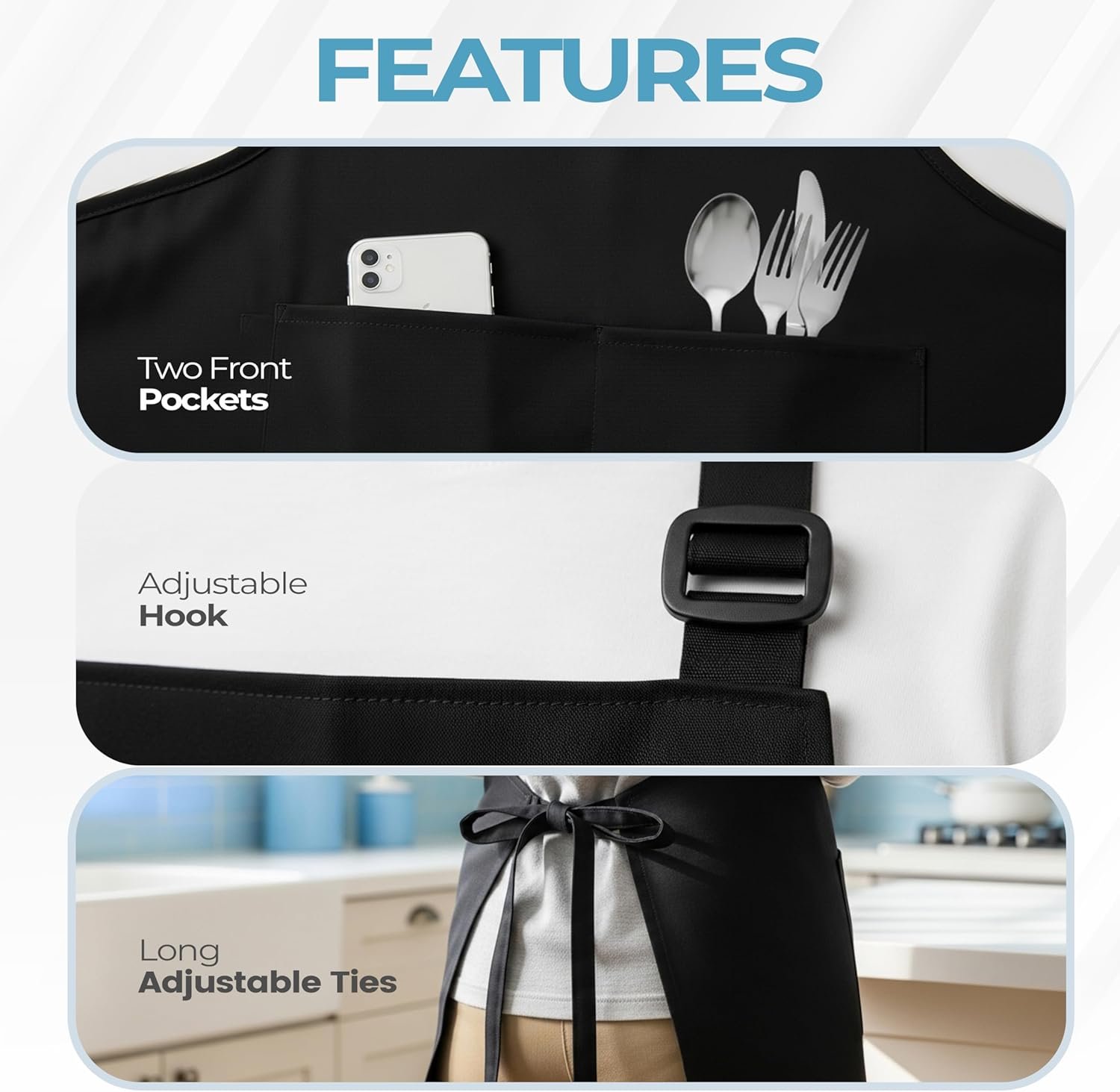 Utopia Kitchen 4 Pack Bib Apron Adjustable with 2 Pockets, Water and Oil Resistant, Cooking Kitchen Chef Apron for Women Men - Image 3