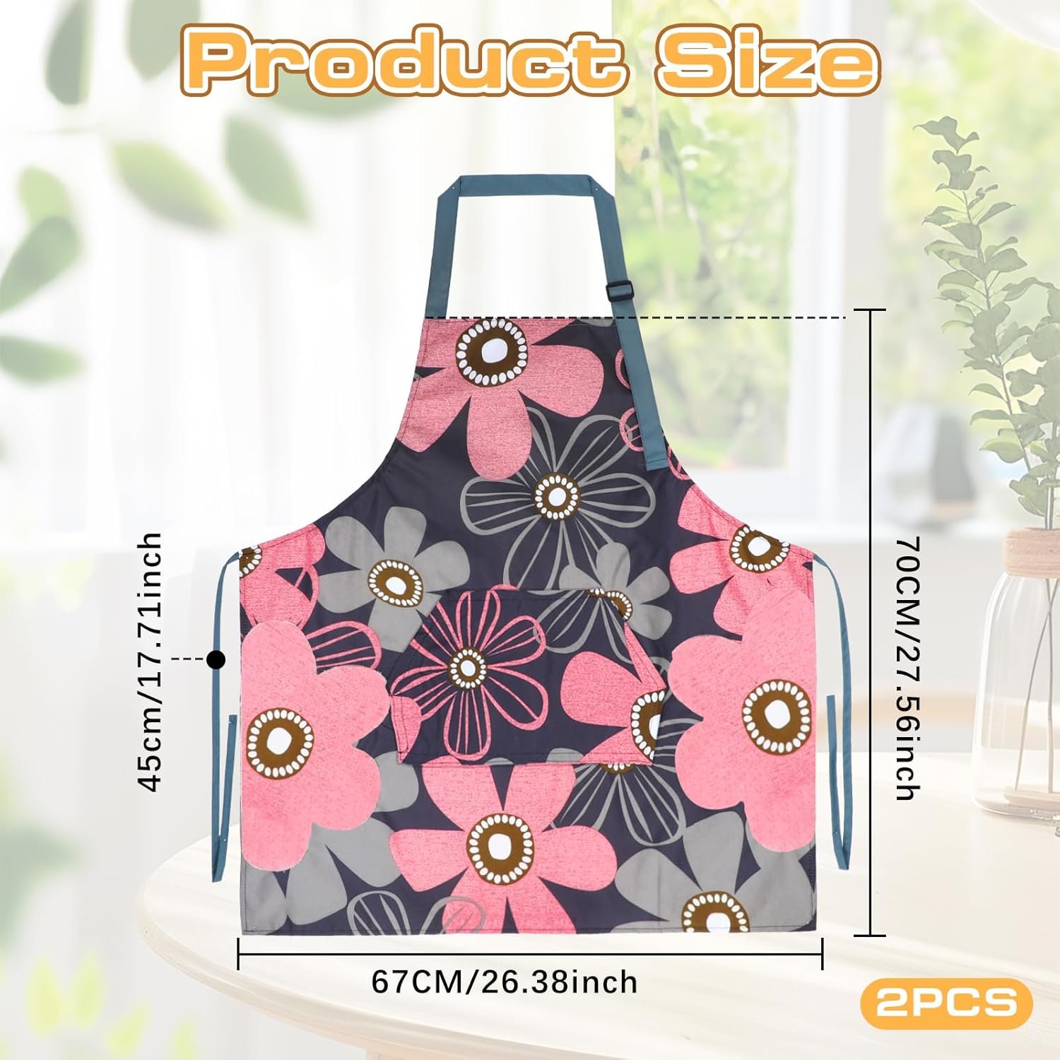 2 Pcs Aprons for Women with Pockets, Waterproof Adjustable Kitchen Apron, Cooking Baking Garden Apron for Gardening Baking Crafts Unisex - Image 3