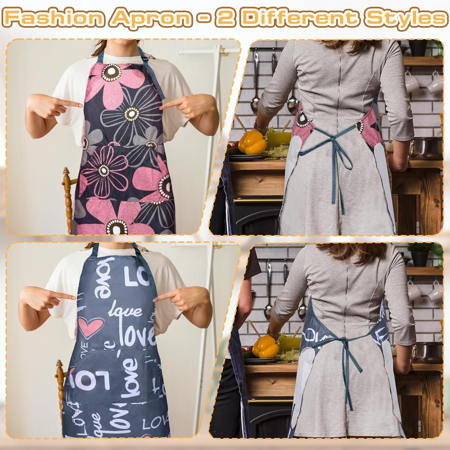 2 Pcs Aprons for Women with Pockets, Waterproof Adjustable Kitchen Apron, Cooking Baking Garden Apron for Gardening Baking Crafts Unisex - Image 4