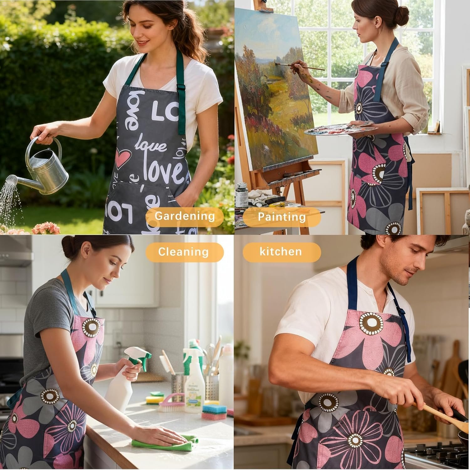 2 Pcs Aprons for Women with Pockets, Waterproof Adjustable Kitchen Apron, Cooking Baking Garden Apron for Gardening Baking Crafts Unisex - Image 6