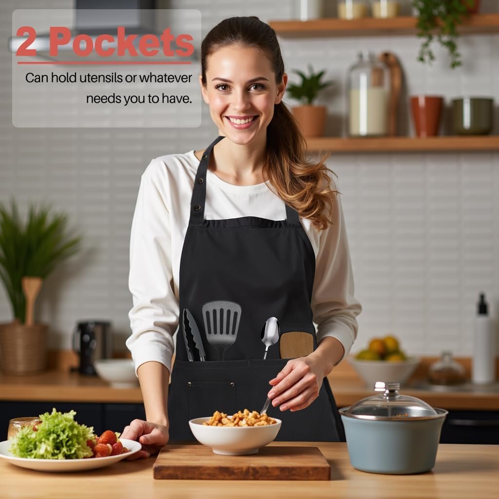2 Pack Adjustable Kitchen Apron Cooking Apron For Women For Men With Pockets Work Apron Grill Restaurant - Image 3