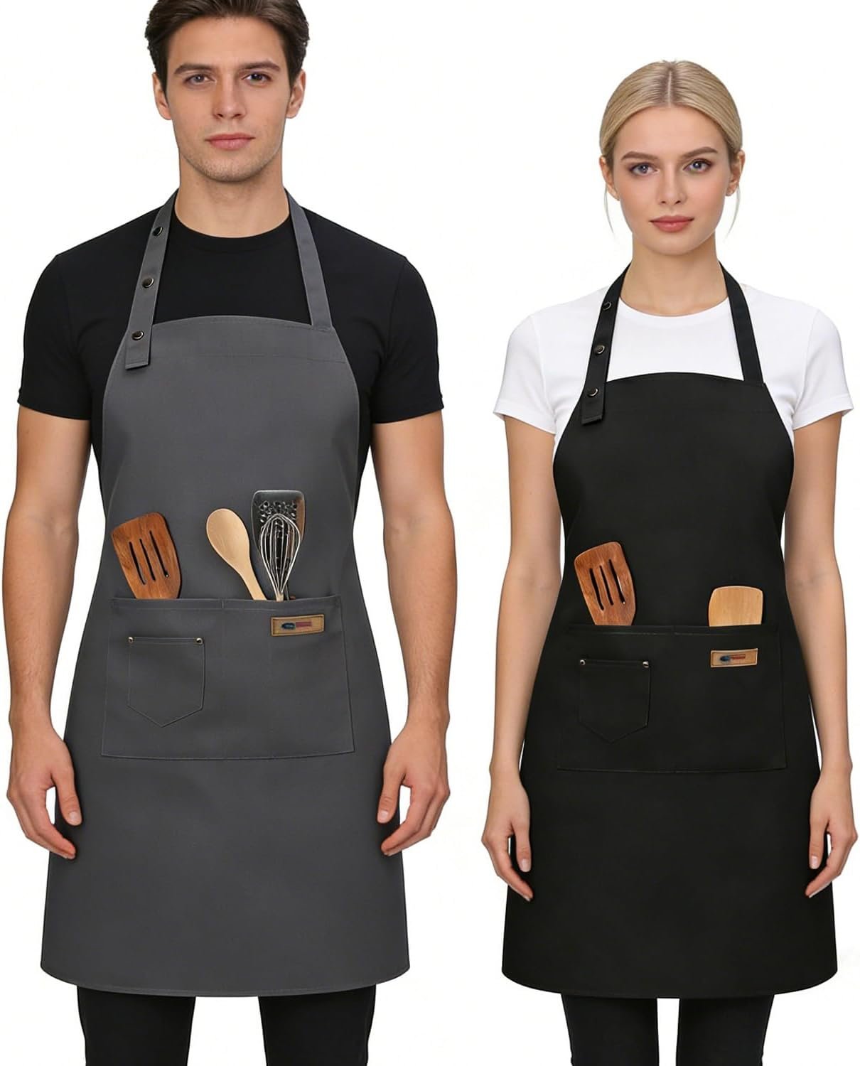 2 Pack Adjustable Kitchen Apron Cooking Apron For Women For Men With Pockets Work Apron Grill Restaurant - Image 11