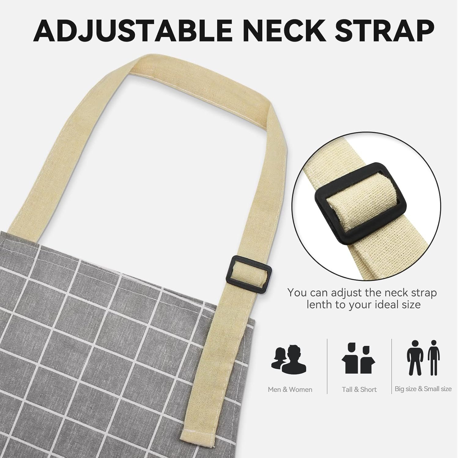 2 Pieces Aprons for Women with Pockets, Cotton Linen Waterproof Kitchen Cooking Aprons, Chef Apronfor Men Women with Adjustable Neck Strap and Long Ties(Grey/Green) - Image 3